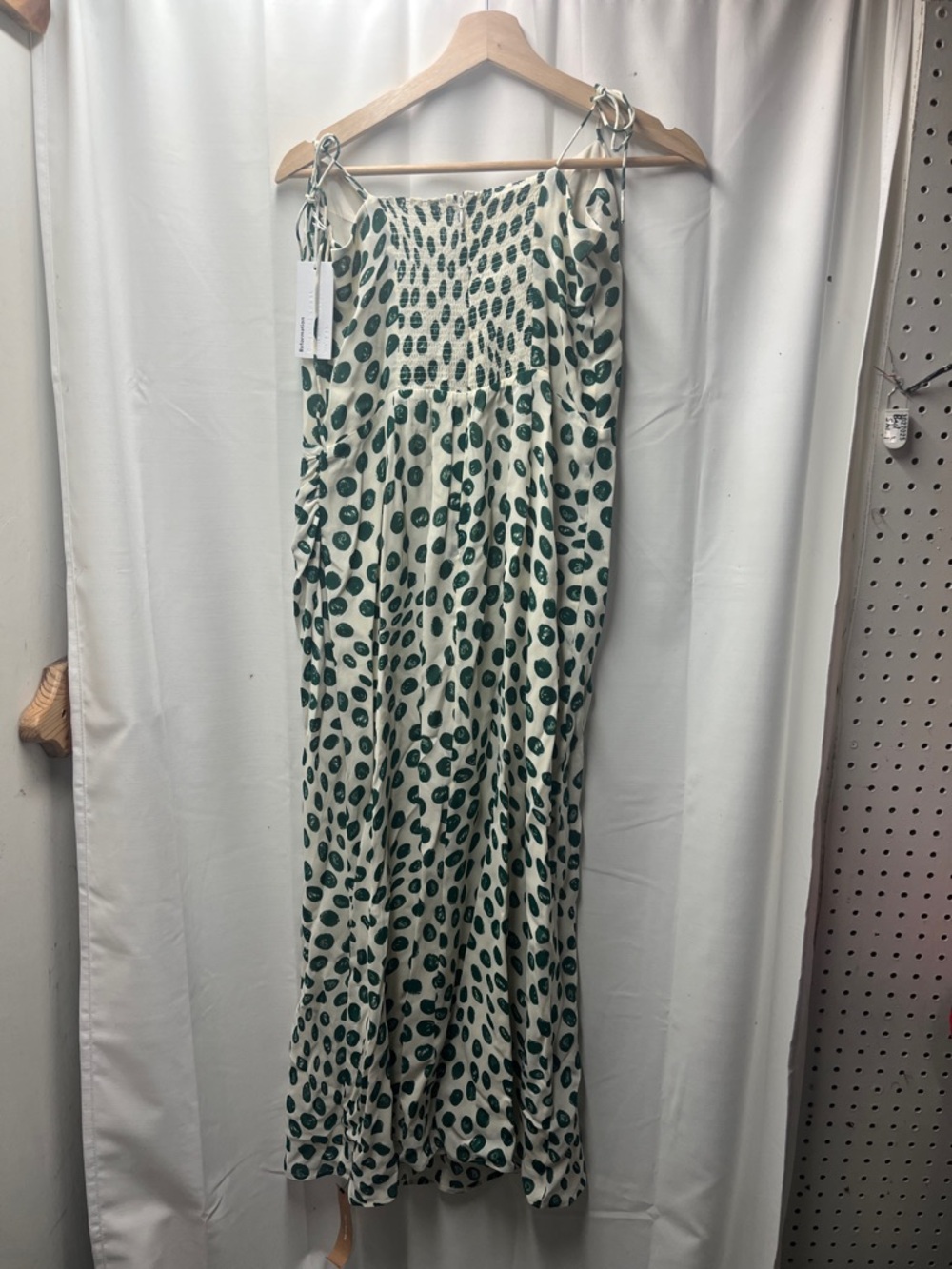 Reformation Green White Dot Adjustable Tie Strap Tapioca Kourtney Slip Dress- 12 - Picture 8 of 8